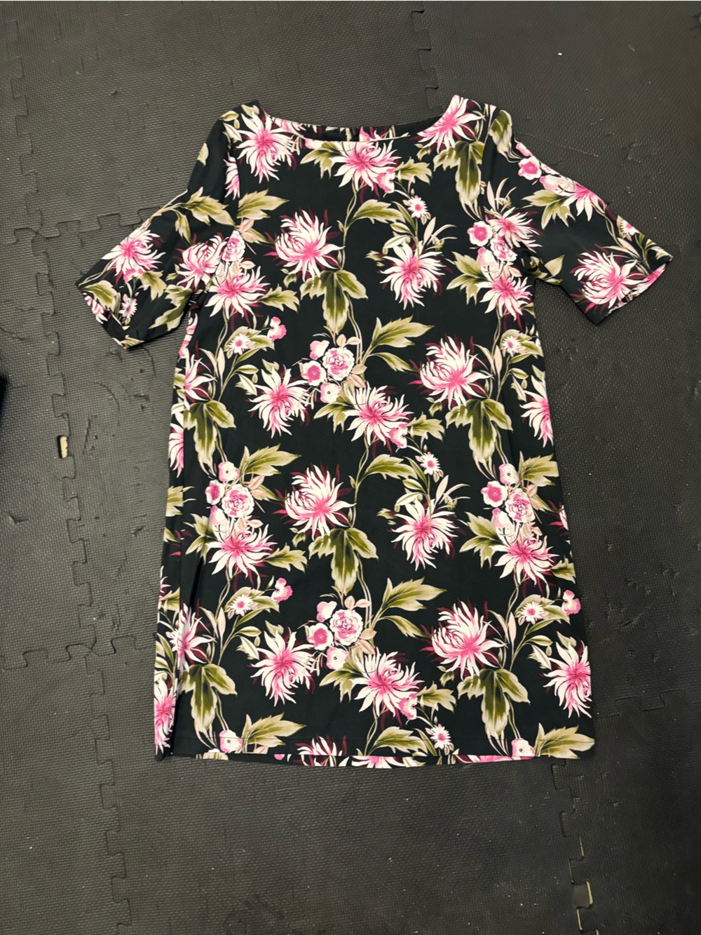 Contemporaine by Simons Black Floral Dress with Pink & Green Blooms